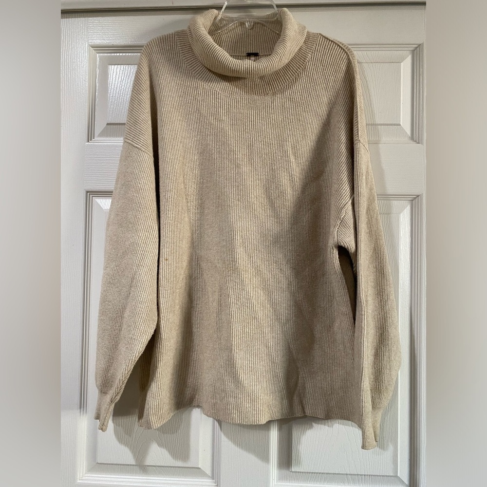Free People‎ Softly Structured Turtleneck Sweater Tunic Oatmeal Heather Size L